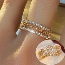 1pc Minimalist Hollow Geometric Design Zirconia Ring, Fashionable Gift For Women