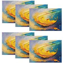 1/4/6/8/12 Pcs Linen Dining Table Placemats, Colorful Feather Oil Painting 3D Print Washable Table Mats, Surface Protective Pads, Indoor Outdoor Dining Table Mats, Suitable For Holiday Parties, Kitchen