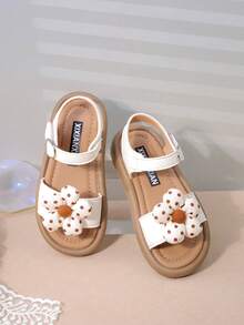 女童休闲凉鞋，适合幼儿、小童和大童的新款夏季时尚平底鞋，钩环沙滩鞋 - 米色 - 查看 4