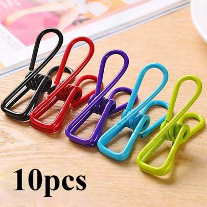 10 Pieces Of Windproof Multi-Purpose Metal Clips - Anti Slip, Strong Grip, Diverse Colors, Food Bag Sealing Clip, Drying Rack