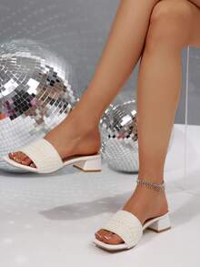Sandal nữ quai Pháp da PU đính đá màu sắc, gót vuông 3.5cm, sandal mùa hè, phù hợp đi chơi hàng ngày, hẹn hò, mua sắm - trắng - Xem 2
