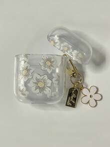 Transparent Bluetooth Earphone Cover With Chrysanthemum Flower Print - Green - View 7