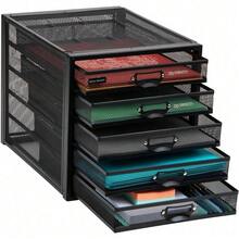 Cajón para guardar archivos, organizador de escritorio, multiusos, para manualidades y oficina, malla metálica, 28 cm de largo x 35 cm de ancho x 28 cm de alto, color negro - Negro - Ver 1