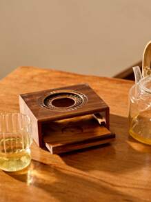 Cirelle 1 pièce Support chauffe-théière en bois avec porte-bougie à chauffe-plat - base chauffante portable à bougie pour théière, accessoire de rétention de chaleur non électrique pour le service de thé de table, le confort à la maison, le comptoir de bar, cadeau haut de gamme