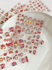 浮雕美甲贴纸 中国红喜庆风格指甲贴纸 美甲贴花 适合中式美甲搭配DIY配件 - 紅色 - 查看 12