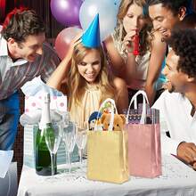 7.8 英寸 X 3.9 英寸 X 9.8 英寸可重复使用礼品袋，带手柄，适合生日、圣诞派对礼物，3/12 件 - 彩色 - 查看 7