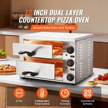 Electric Pizza Oven For Countertops, 12-Inch, 1700W, With Temp Control & 0-120 Min Timer, Even Baking Technology & Easy Clean Crumb Tray, Ideal For Both Commercial & Home Kitchens - Double Layer Triple Knob - View 2