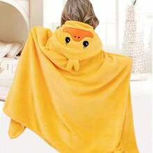 1 pieza Poncho con capucha de felpa coral con diseño de tigre para niños, altamente absorbente, sin pelusa, resistente a la decoloración, perfecto para envolver después del baño, protección contra el viento y el sol, diseño lindo y de dibujos animados - pato amarillo - Ver 7