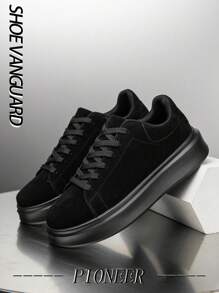 Men's Minimalist Style Classic Versatile Color Block Lace-Up Black Sneakers, Teens Outdoor Casual Couple Sports Shoes, Formal Wear