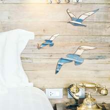 Decorate 3 And 1 Pieces Of Wood, Nautical Decoration, Seagull Wall Decoration, Nautical Coastal Theme Wall, Art Adhesive, Seagull Wall Sculpture, Seabird Lake House, Ocean Decoration, Retro Decoration, Family Bathroom - Blue - View 6