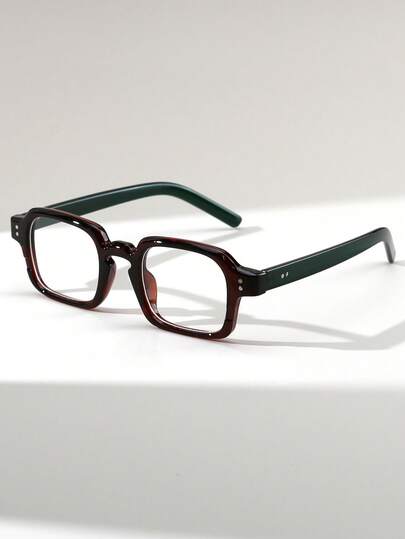 1 Pair Men's Square Studded Retro Street Style Flat Top Fashion Glasses, Versatile Daily Wear Accessory