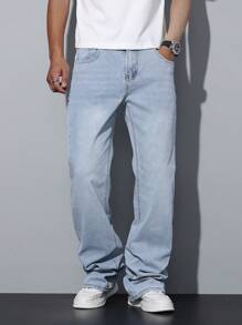 Stretchy Skinny Extra Long Jeans, Casual Street Fashion Washed Cotton Flared Leg Jeans With Slant Pockets