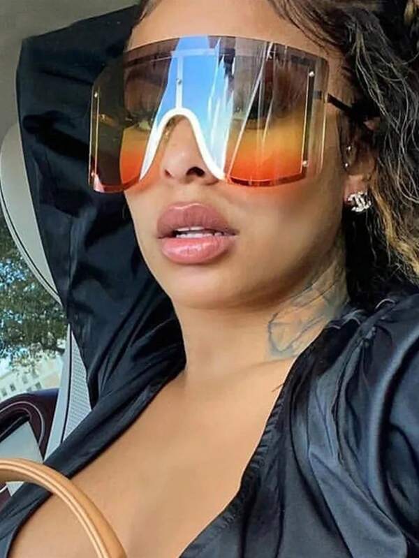 1pc Oversized Frameless Personalized Y2K Future Style Fashion Glasses, Metal Fashion Glasses For Men, Suitable For Summer Sun Protection, Beach Vacation, Outdoor Sports, Party, Self-Driving, Fishing, Cycling, Shopping And Taking Photos Accessories