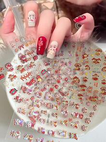 浮雕美甲贴纸 中国红喜庆风格指甲贴纸 美甲贴花 适合中式美甲搭配DIY配件 - 紅色 - 查看 3