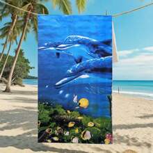 1ps Beach Towel 180*90cm Set With Sandproof Strap - Vibrant Dolphin & Tropical Fish Design, Quick-Dry Towel For Poolside, Vacation Essentials & Summer Travel Ocean Conservation Series Beach Essentials