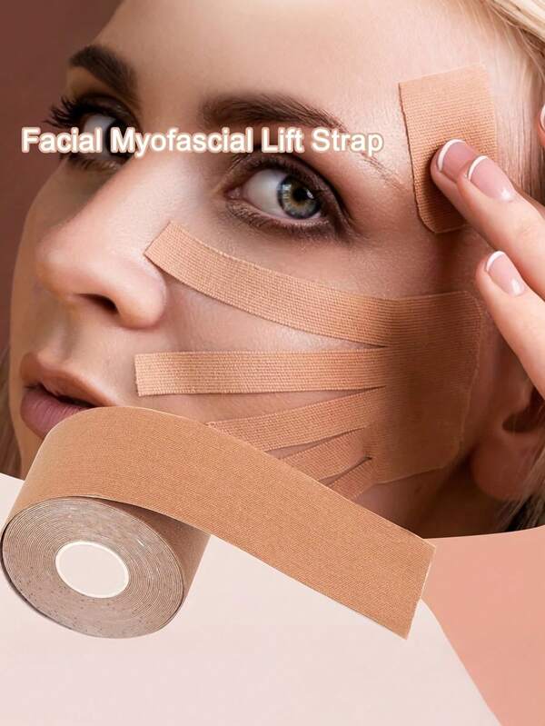 1 rollo de cinta facial para levantamiento de la fascia, amigable con la piel y transpirable, reduce las arrugas faciales, cinta de soporte muscular para levantamiento en forma de V (2.5*5cm/0.98*1.96 pulgadas) (color piel)