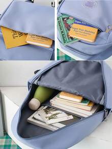 4PCS Customized Embroidered Name Student Backpack Set, Personalized Large Capacity Solid Color Minimalist School Backpack, Fashionable Lightweight Travel Laptop Bag, Includes Backpack, Pencil Case, Tote Bag, Suitable For High School, College, Elementary Students, Can Be Used As Birthday, Christmas, New Year, Back To School Gift For Kids - Multicolor - View 3