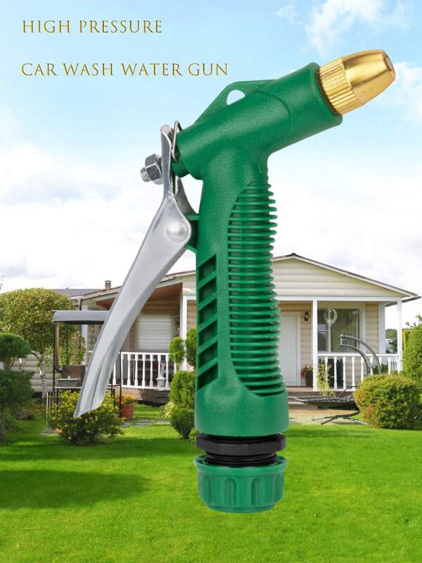 1pc High Pressure Garden Hose Nozzle, Green Color, For Car Washing, Gardening, Household Cleaning