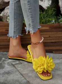 French Elegant & Soft Floral Slide Sandals For Women, Open Toe Strap, Suitable For Dating, Daily Wear, Home, Casual, Beach