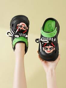 Women Minimalist Fashion Cute Hollow Slip-On Sandals, Comfortable Thick Sole Closed-Toe Slide Slippers, - Black - View 2