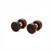 3 Pairs Men's Wooden Imitation Gauge Dumbbell Stud Earrings 6-12mm - Multicolor - View 12
