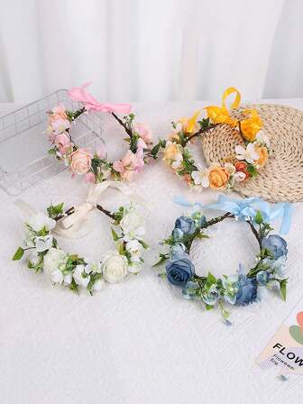 1pc Women's Faux Flower Bud & Baby's Breath Headband Flower Crown, Wedding Hair Accessory, Creative Fashion Photo Shoot Decor, Sweet Floral Wreath