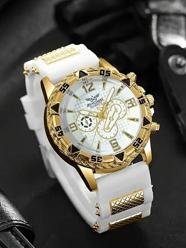 ساعة رجالية بسوار سيليكون أبيض بتصميم أعمال عصري، ساعة كوارتز مناسبة للاستخدام اليومي والزينة