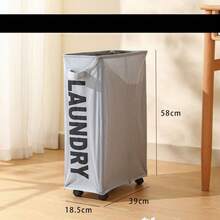 Wheeled Laundry Basket With Dust Cover Net, Waterproof Laundry Hamper For Washing - Black - View 9