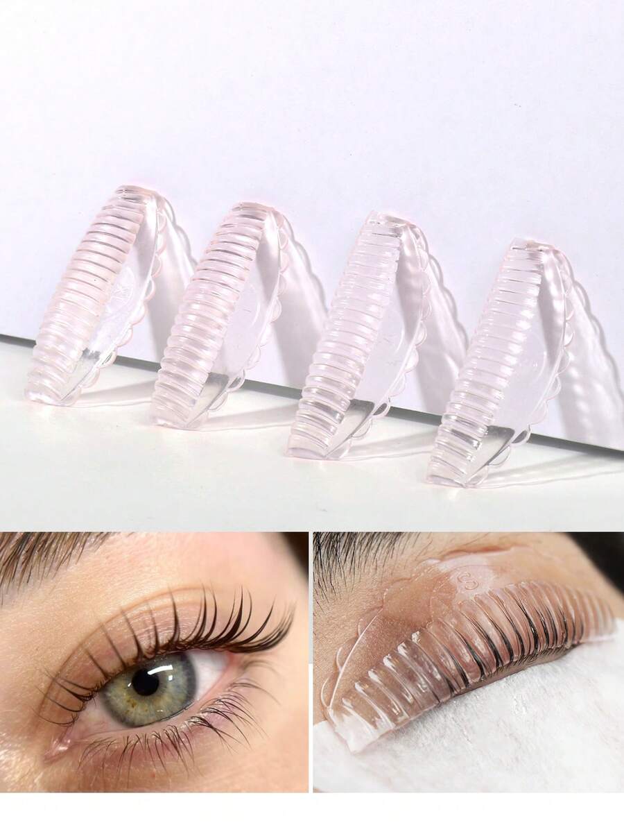 8 件/4 种尺寸自粘睫毛垫，睫毛烫发棒，无胶睫毛提升罩，可重复使用柔软 J&L&B&D 卷发化妆美容工具粉色 - 粉色 - 查看 1