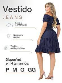 Elegant Women's Jeans Dress In Stretch At The Waist And Ruffle - 藍色 - 查看 6