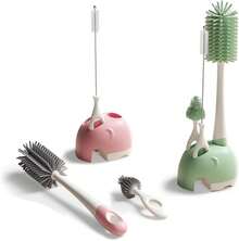 Bebamour Stand Baby Bottle Brushes For Cleaning 3 In 1 Soft Baby Bottle Brush, Teat Brush, Straw Cleaner For Stand Bottle Brushes Cleaner Set (Green) - Yellow - View 1