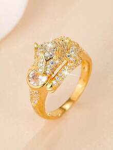 1pc Women's Fashion Leopard Animal Design Ring, Elegant And Unique Suitable For Party Or Banquet Wear