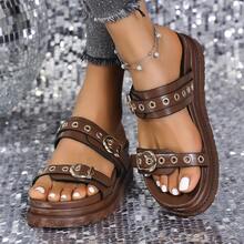 Women's Plus Size Platform Sandals, Thick Sole, Outdoor Wear, Spring 2025 Oversize European And American Fashion - Brown - View 3