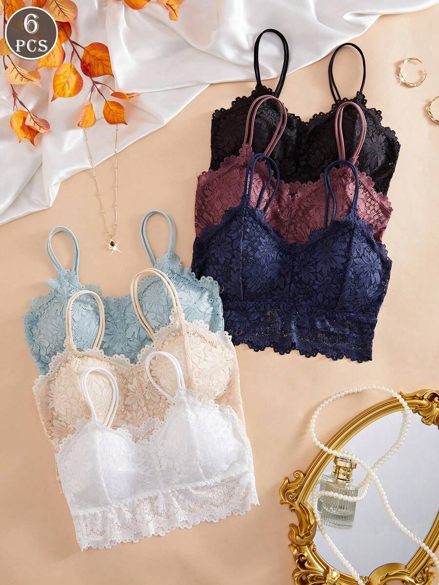 6pcs/Set Women Lace Wireless Push Up Bras Sexy & Comfortable Lingerie Set - Multicolor - View 1