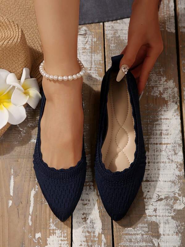 Zapatos casuales planos con elegantes volantes/ribete de volantes de unicolor de moda, aptos para usar al aire libre e interior durante todo el año