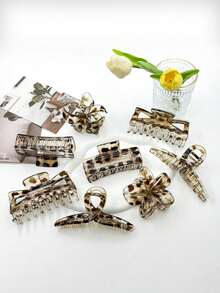 1/3/6件黑白鸡蛋花发夹 8.5厘米豹纹紫荆花发夹，可紧紧夹住多根发束，不伤发。适用于万圣节、圣诞节、派对、街拍和造型设计夏季发夹爪夹发夹 - 彩色 - 查看 4