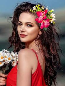 新款波西米亚风仿兰花发梳，沙滩度假新娘发饰，梳子，发梳，侧梳，发饰，学习用品，头部饰品 - 彩色 - 查看 4