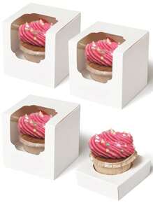 20 Pcs, Single White Cupcakes Containers Gift Boxes With Window Inserts Handle For Wedding Candy Boxes