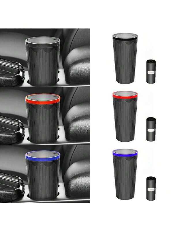 1 set de cubo de basura para coche con forma de taza, contenedor de basura montado en la pared con tapa y bolsa de basura, cubo de basura para coche práctico y adorable, decoración para el interior del automóvil, organizador de automóvil
