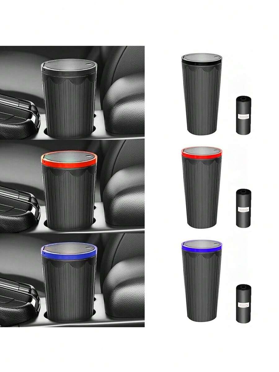 1 Set Cup Shaped Car Trash Can, Wall Mounted Garbage Container With Lid & Trash Bag, Cute & Practical Automotive Trash Can & Garbage Bags, Car Interior Decoration, Auto Organizer