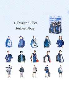 4pcs Shulan Step Series Sticker Pack, Various Themed Boy Styles, Transparent PET Planner Sticker Set Perfect For DIY Scrapbooking, Stamping & Accessory - one-size - View 14