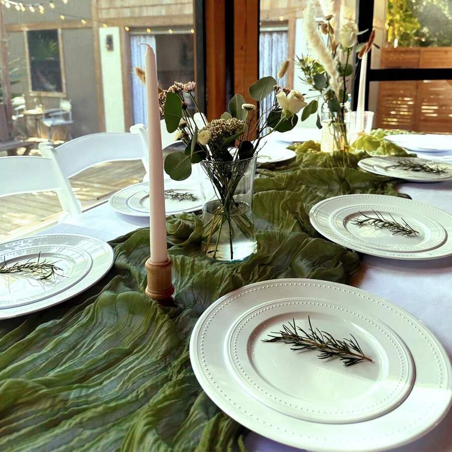 長方形桌旗 180*90CM、300*90CM、400*90CM，起司布桌巾，波希米亞風紗起司布桌旗，鄉村風透明桌巾，適用於婚禮、節慶聚會、畢業派對、生日或假日派對蛋糕桌裝飾，浪漫宴會桌飾皺褶桌旗，彩色桌巾適用於戶外與室內使用