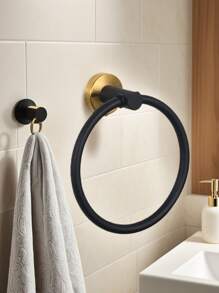 1pc Bathroom Organizer Accessory Set With Towel Bar, Towel Ring, Toilet Paper Holder, Hooks, Multi-Function Storage Hangers Home Bathroom Decor Bathroom Accessories Bathroom Organizer Fall Decor Back To School