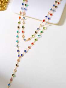 1 件时尚彩色锆石链 Y 形项链，适合旅行、约会、派对 - 彩色 - 查看 2