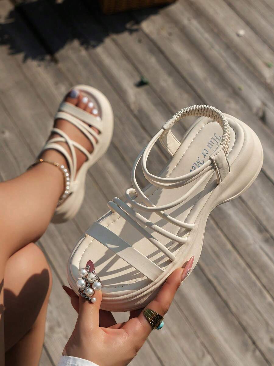 Thick Sole Wedge Heeled Sandals For Women, New Summer Black Beach Sandals, Versatile, Backstrap Design, Platform Slip-On Shoes