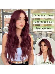 Hair Extensions Burgundy Clip In Synthetic Highlight Hair Extensions Long Wavy 4PCS Thick Hairpieces For Women - Burgundy - View 5