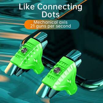 2 unidades do acessório mecânico Green K-1 Game Assist, em formato de galinha comendo. Teclas mecânicas para jogos mobile, sem necessidade de bateria, compatíveis com celulares Android e iOS.