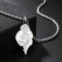 RINTOLER 1pc Vintage Stainless Steel Rose Skull Pendant Necklace, Fashionable For Men's Daily Outfit, Travel Or Gift - Gold - View 4