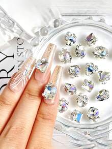 10/30Pcs White Rhinestone, Big Crooked Heart, Fat Square Axe, Crystal Rhinestone, Cannot Drop Bottom, High Brightness Pearl, Alien Rhinestone Material, Nail Rhinestone Jewelry Nails Nail Supplies Nails Nail Charms Nail Gems