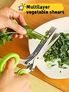 1/2 件多功能不锈钢切菜器、绞肉机、3 层/5 层葱剪、紫菜切碎器、强力多层厨房香草剪刀，非常适合切洋葱、蔬菜和香料 - 彩色 - 查看 4